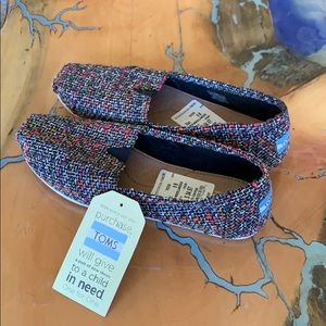 Toms Slip Ons- Black Pink Mix Boucle Size 9